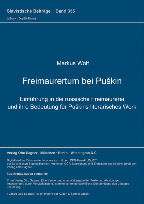 Freimaurertum bei Puškin - Markus Wolf