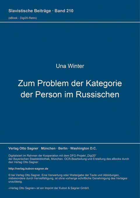 Zum Problem der Kategorie der Person im Russischen - Una Winter