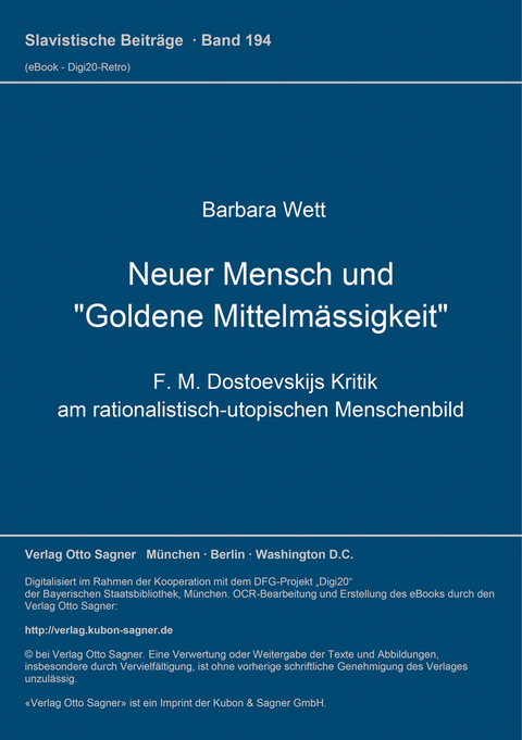 Neuer Mensch und "Goldene Mittelmässigkeit" - Barbara Wett