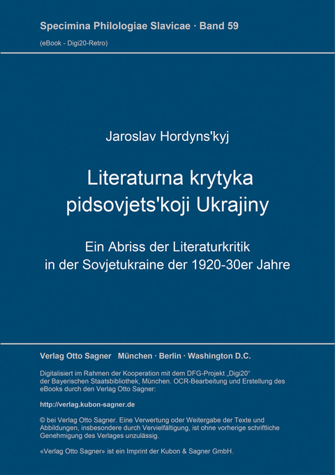 Literaturna krytyka pidsovjets'koji Ukrajiny - Jaroslav Hordyns'kyj