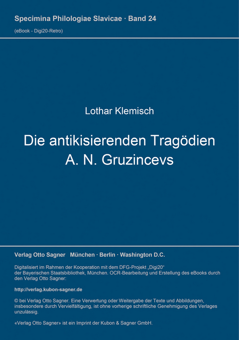 Die antikisierenden Tragödien A. N. Gruzincevs - Lothar Klemisch