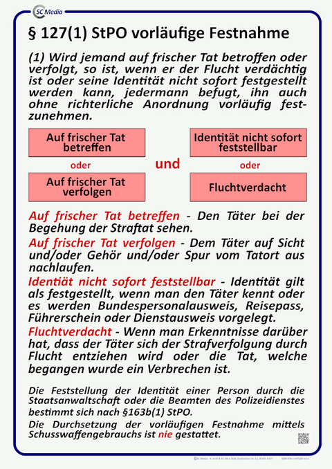 Lehrtafel § 127(1) StPO vorläufige Festnahme - Helmut Hohl