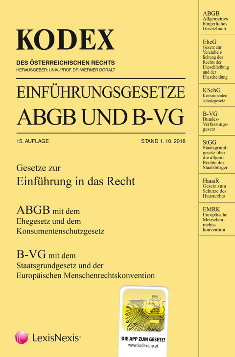 KODEX Einführungsgesetze ABGB und B-VG 2018/19 - 