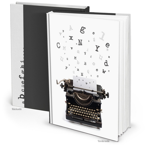 Notizbuch "Schreibmaschine Buchstaben" schwarz weiß (Hardcover A4, Blankoseiten)