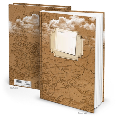Notizbuch "Weltkarte" braun weiß (Hardcover A4, 164 Blankoseiten)