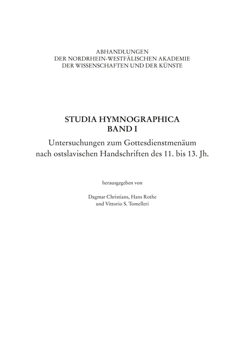 Studia Hymnographica Band I - 
