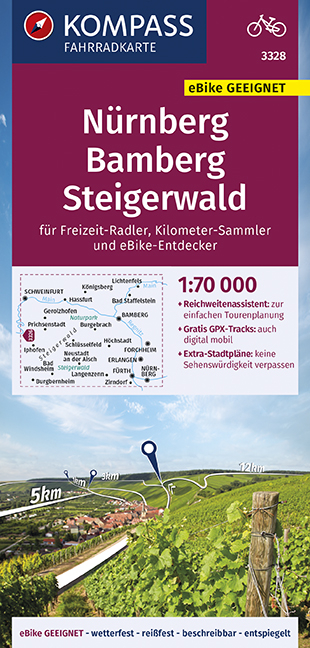 KOMPASS Fahrradkarte Nürnberg, Bamberg, Steigerwald 1:70.000, FK 3328 - 