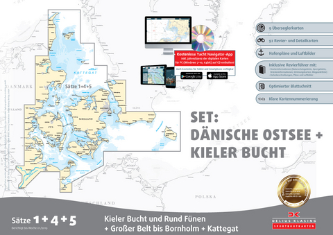 Sportbootkarten Satz 1, 4 und 5 Set: Dänische Ostsee und Kieler Bucht (Ausgabe 2019)