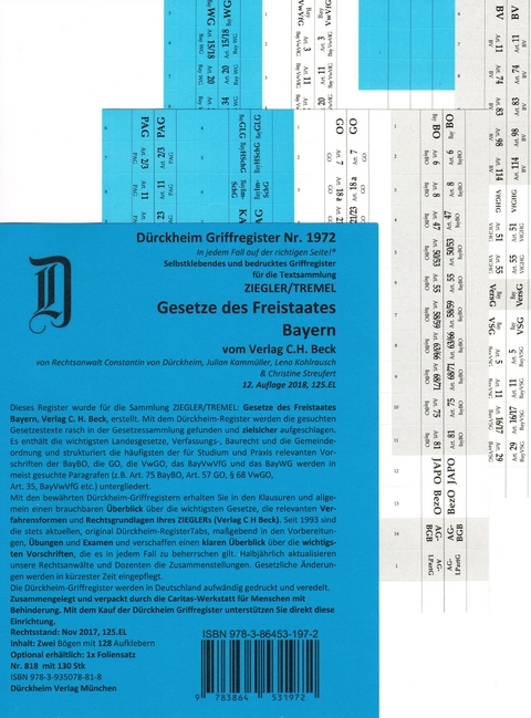 Gesetze des Freistaates Bayern / Dürckheim-Griffregister Nr. 1972 Ziegler-Tremel (2018) 125. EL - 