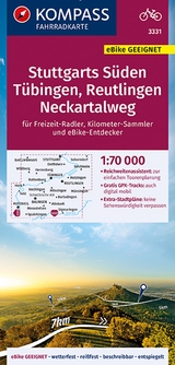 KOMPASS Fahrradkarte 3331 Stuttgarts Süden, Tübingen, Reutlingen, Neckartalweg 1:70.000 - 