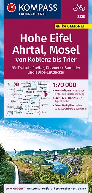 KOMPASS Fahrradkarte Hohe Eifel, Ahrtal, Mosel, von Koblenz bis Trier 1:70.000, FK 3338 - 