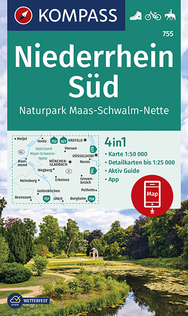 KOMPASS Wanderkarte Niederrhein Süd, Naturpark Maas-Schwalm-Nette - 