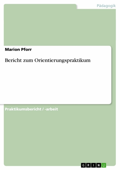Bericht zum Orientierungspraktikum -  Marion Pforr