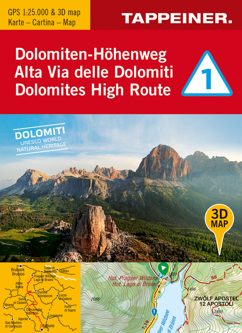 3D-Wanderkarte Dolomiten-Höhenweg 1. Tl.1