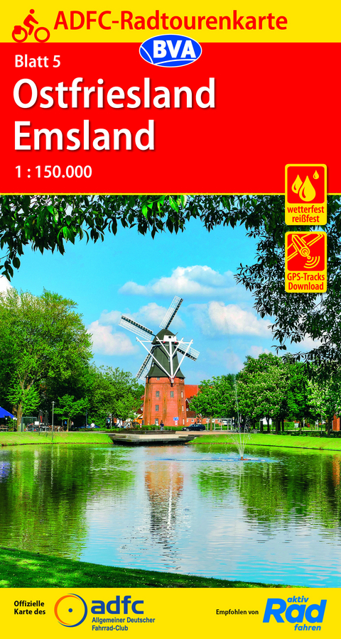 ADFC-Radtourenkarte 5 Ostfriesland / Emsland 1:150.000, reiß- und wetterfest, GPS-Tracks Download und Online-Begleitheft