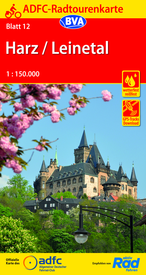 ADFC-Radtourenkarte 12 Harz /Leinetal 1:150.000, reiß- und wetterfest, E-Bike geeignet, GPS-Tracks Download