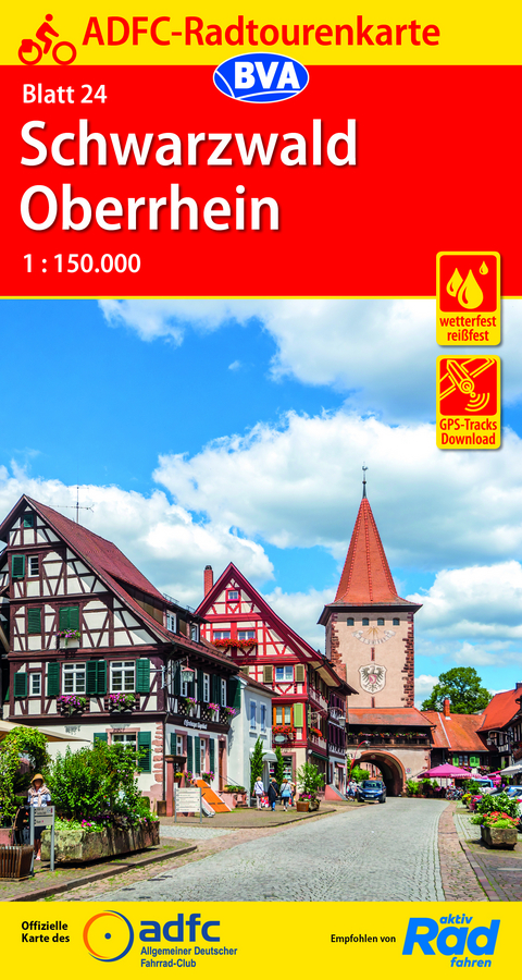 ADFC-Radtourenkarte 24 Schwarzwald Oberrhein 1:150.000, reiß- und wetterfest, E-Bike geeignet, GPS-Tracks Download