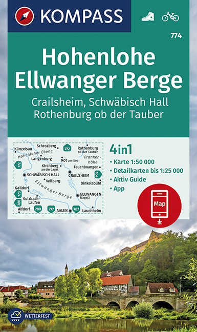 KOMPASS Wanderkarte Hohenlohe, Ellwanger Berge, Crailsheim, Schwäbisch Hall, Rothenburg ob der Tauber - 