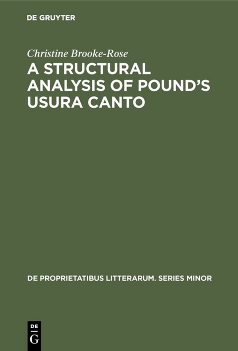 A Structural Analysis of Pound’s Usura Canto - Christine Brooke-Rose