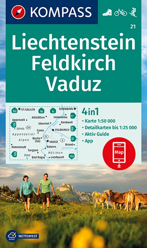 KOMPASS Wanderkarte 21 Liechstenstein, Feldkirch, Vaduz