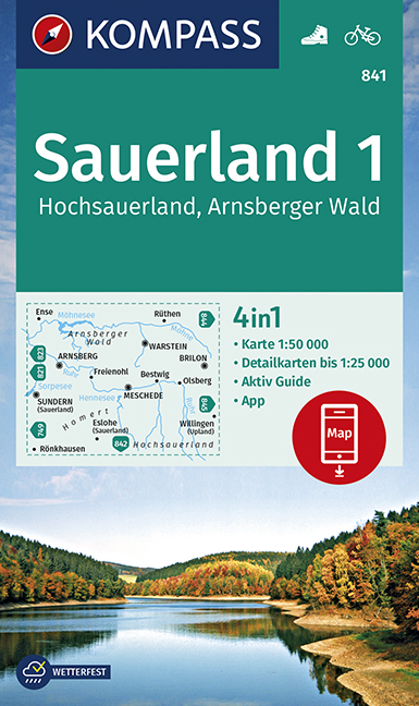KOMPASS Wanderkarte Sauerland 1, Hochsauerland, Arnsberger Wald - 