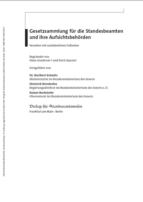 Gesetzsammlung für die Standesbeamten und ihre Aufsichtsbehörden - 