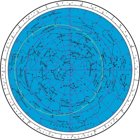 Sternkarte, Nördlicher Sternhimmel, mit Planetenzeiger - 