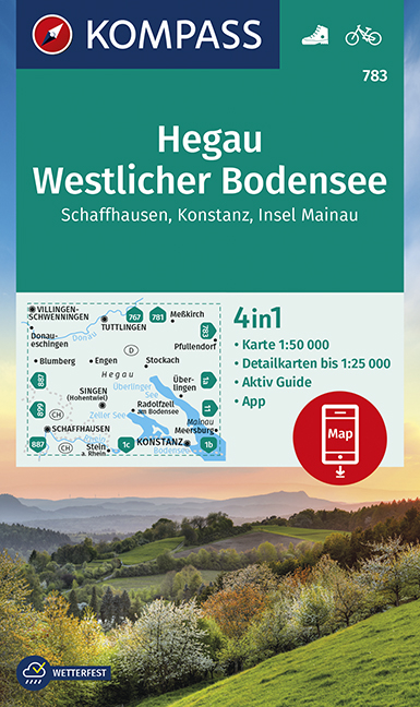 KOMPASS Wanderkarte Hegau Westlicher Bodensee, Schaffhausen, Konstanz, Insel Mainau - 