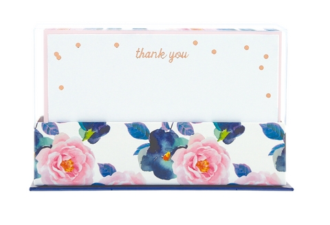 Flat Notes: Navy & Pink Floral – Briefkarten mit Kuverts für vielfältige Anlässe: marineblau & pink geblümt