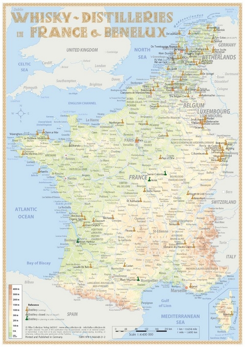 Whisky Distilleries France and BeNeLux - Tasting Map 24x34cm - Rüdiger Jörg Hirst