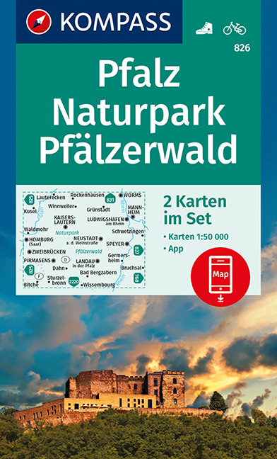 KOMPASS Wanderkarte Pfalz, Naturpark Pfälzerwald - 