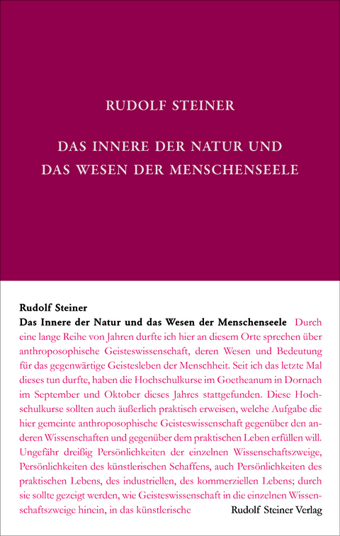 Das Innere der Natur und das Wesen der Menschenseele - Rudolf Steiner