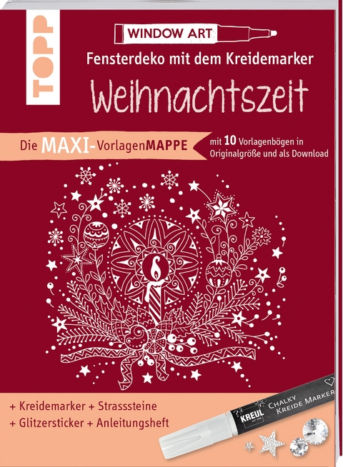 Maxi-Vorlagenmappe Fensterdeko mit dem Kreidemarker - Weihnachtszeit. Inkl. Original Kreul-Kreidemarker, Sticker und Glitzer-Steinchen - Ursula Schwab