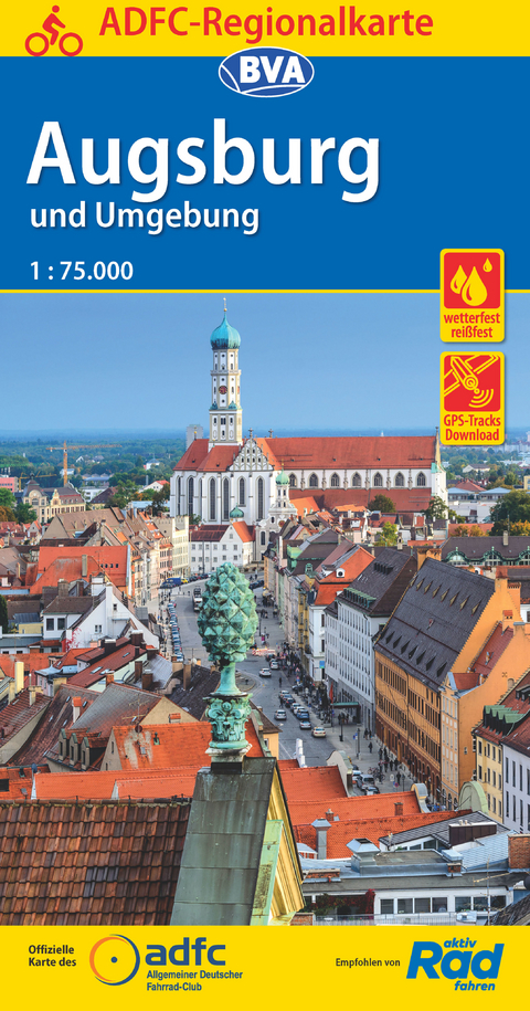 ADFC-Regionalkarte Augsburg und Umgebung, 1:75.000, mit Tagestourenvorschlägen, reiß- und wetterfest, E-Bike-geeignet, GPS-Tracks Download