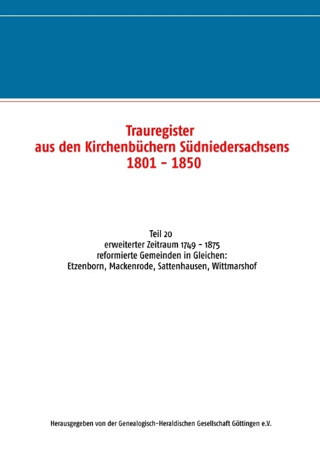 Trauregister aus den Kirchenbüchern Südniedersachsens 1801 - 1850 - 