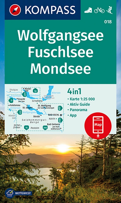 KOMPASS Wanderkarte 018 Wolfgangsee, Fuschlsee, Mondsee 1:25.000