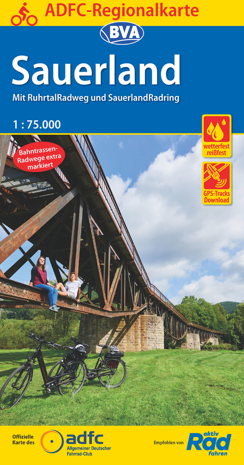 ADFC-Regionalkarte Sauerland, 1:75.000, mit Tagestourenvorschlägen, reiß- und wetterfest, E-Bike-geeignet, GPS-Tracks Download