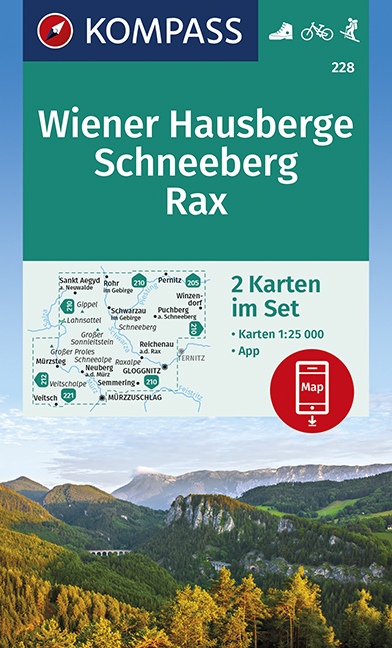 KOMPASS Wanderkarte Wiener Hausberge, Schneeberg, Rax - 