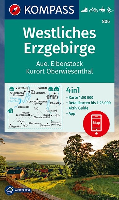 KOMPASS Wanderkarte Westliches Erzgebirge, Aue, Eibenstock, Kurort Oberwiesenthal - 