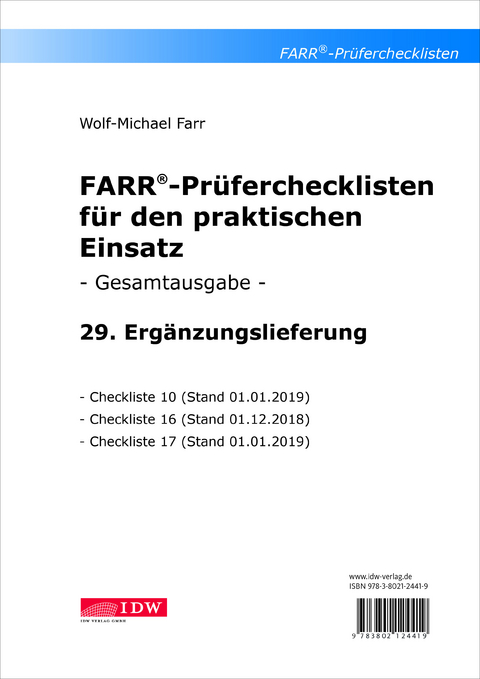 Farr, Prüfercheckl. 29. Erg.Lief. z. Grundwerk - Wolf-Michael Farr