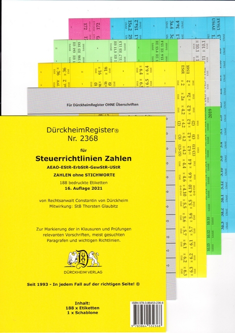 DürckheimRegister® STEUERRICHTLINIEN Gesetze und §§, ohne Stichworte - Thorsten Glaubitz, Constantin Dürckheim