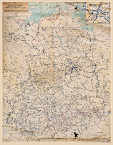 ÜBERSICHTSKARTE Deusche Reichsbahn (DR) im März 1946 - Eisenbahnnetz der SOWJETISCHEN BESATZUNGSZONE Deutschlands – gerollt - 