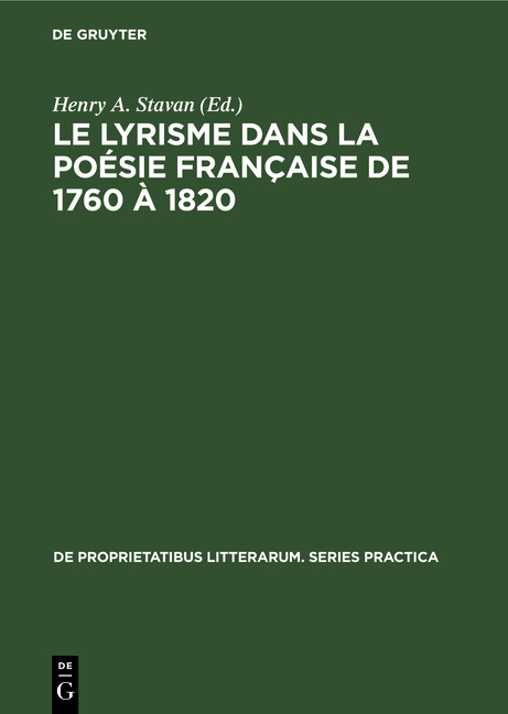 Le Lyrisme Dans La Po�sie Fran�aise de 1760 � 1820 - 