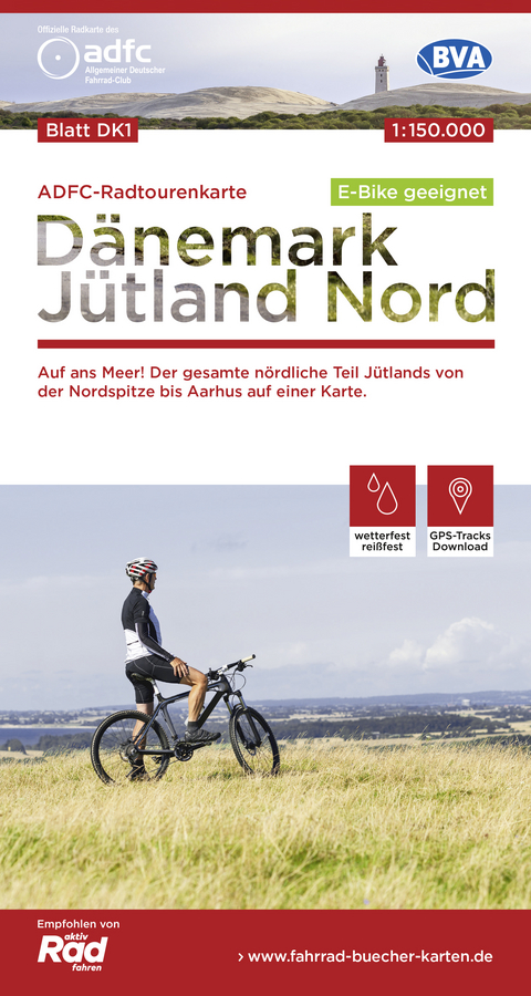 ADFC-Radtourenkarte DK1 Dänemark/Jütland Nord 1:150.000, reiß- und wetterfest, E-Bike geeignet, GPS-Tracks Download