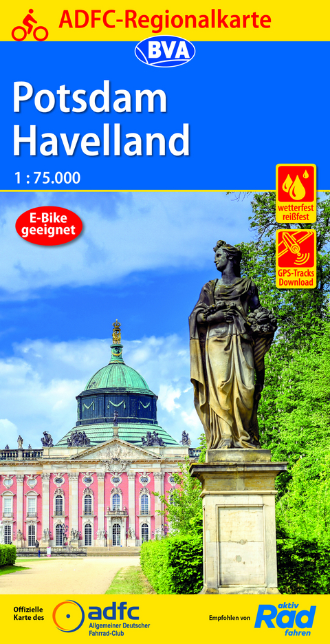 ADFC-Regionalkarte Potsdam Havelland, 1:75.000, mit Tagestourenvorschlägen, reiß- und wetterfest, E-Bike-geeignet, GPS-Tracks Download
