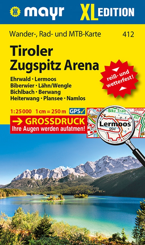 Mayr Wanderkarte Tiroler Zugspitz Arena XL, Ehrwald, Lermoos, Biberwier, Lähn/Wengle, Bichlbach, Berwang, Heiterwang, Plansee, Namlos 1:25.000