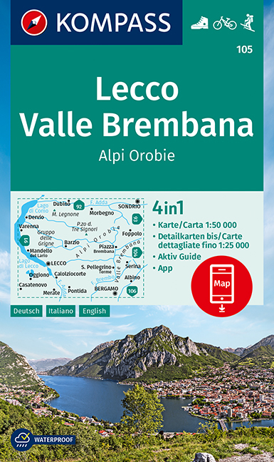 KOMPASS Wanderkarte Lecco, Valle Brembana, Alpi Orobie - 