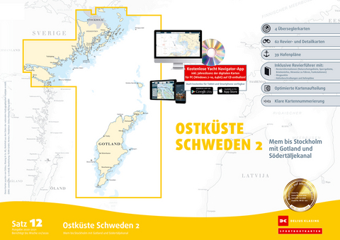 Sportbootkarten Satz 12: Ostküste Schweden 2 (Ausgabe 2020/2021)
