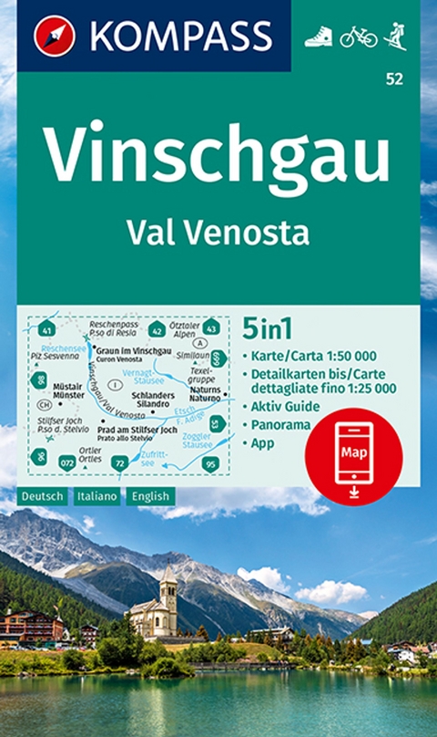 KOMPASS Wanderkarte 52 Vinschgau /Val Venosta 1:50.000