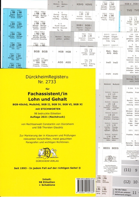 DürckheimRegister® - Fachassistent LOHN U GEHALT (ArbR-SGB) MIT Stichworten - Constantin Dürckheim